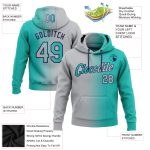 Custom Aqua Gray-Navy Gradient Sports Hoodie with Name & Number | Personalized Stitched Pullover Sweatshirt Personalized