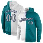 Custom Aqua Gray Navy Sports Hoodie with Personalized Name & Number - Fashion Pullover Sweatshirt Personalized Stitched Aqua