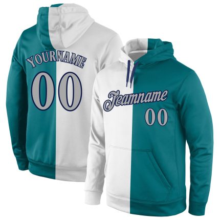 Custom Aqua Gray Navy Sports Hoodie with Personalized Name & Number - Fashion Pullover Sweatshirt Personalized Stitched Aqua