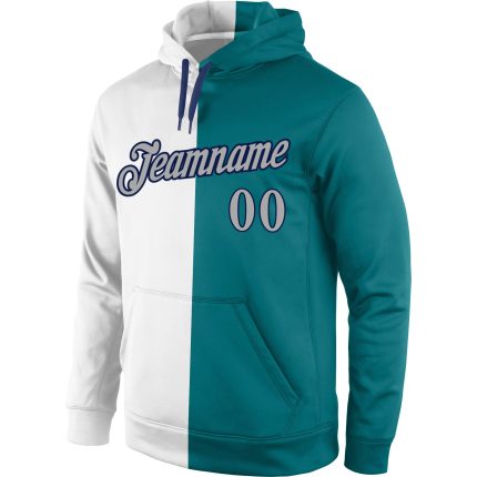 Custom Aqua Gray Navy Sports Hoodie with Personalized Name & Number - Fashion Pullover Sweatshirt Personalized Stitched Aqua