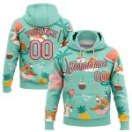 Tropical Christmas Santa Reindeer Flamingo Hooded Sweatshirt Custom Name Number Aqua Pink Brown Pullover Personalized Stitched