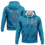 Custom Name Number Sports Hoodie with 3D Pattern Personalized Aqua Navy-White Pullover Sweatshirt Personalized Stitched Aqua