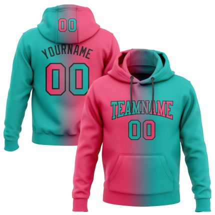 Custom Name Number Hoodie Sports Pullover Sweatshirt Aqua Neon Pink Black Gradient Fashion Design Personalized Stitched Aqua