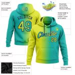 Custom Team Name & Number Sports Hoodie Pullover - Aqua Neon Yellow Navy Gradient Stitched Sweatshirt Personalized Stitched