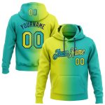 Custom Team Name & Number Sports Hoodie Pullover - Aqua Neon Yellow Navy Gradient Stitched Sweatshirt Personalized Stitched