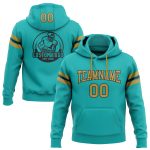 Custom Name and Number Aqua Old Gold-Black Football Hoodie Pullover Sweatshirt - Personalized Team Apparel Personalized Stitched