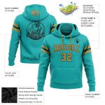 Custom Name and Number Aqua Old Gold-Black Football Hoodie Pullover Sweatshirt - Personalized Team Apparel Personalized Stitched