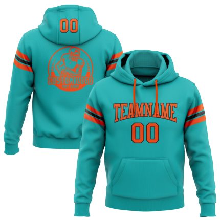 Custom Name Number Football Hoodie Sweatshirt - Personalized Aqua Orange-Black Stitched Pullover for Team Support Personalized