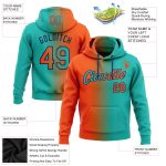 Custom Aqua Orange-Navy Gradient Pullover Hoodie with Team Name & Number - Personalized Sports Sweatshirt Personalized Stitched