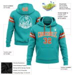 Custom Team Name Number Hoodie Sweatshirt - Personalized Aqua Orange-White Stitched Football Pullover Personalized Stitched