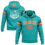 Custom Team Name Number Hoodie Sweatshirt - Personalized Aqua Orange-White Stitched Football Pullover Personalized Stitched