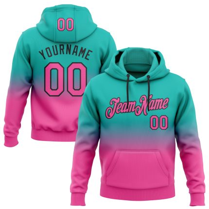 Custom Team Hoodie with Personalized Name and Number in Aqua Pink Black Fade - Fashion Sports Pullover Sweatshirt Personalized