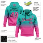 Custom Team Hoodie with Personalized Name and Number in Aqua Pink Black Fade - Fashion Sports Pullover Sweatshirt Personalized