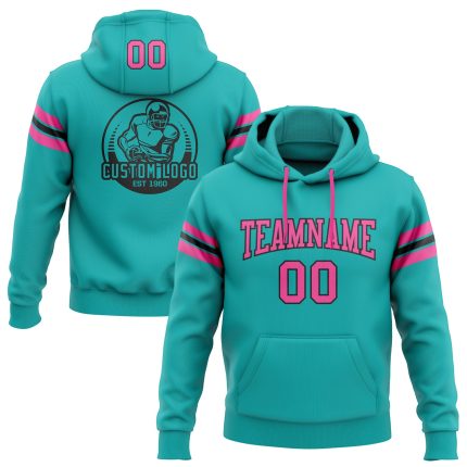 Custom Name and Number Football Hoodie Sweatshirt - Personalized Aqua Pink Black Team Pullover Personalized Stitched Aqua