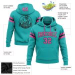 Custom Name and Number Football Hoodie Sweatshirt - Personalized Aqua Pink Black Team Pullover Personalized Stitched Aqua