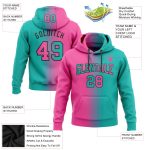 Custom Name and Number Aqua Pink-Black Gradient Sports Hoodie Pullover Sweatshirt - Personalized Team Apparel Personalized