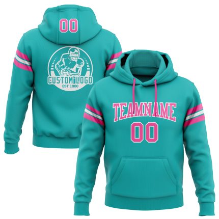 Custom Name Number Pullover Hoodie Aqua Pink White Football Sweatshirt - Personalized Stitched Team Apparel Personalized