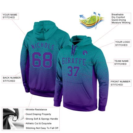 Custom Name Number Pullover Hoodie Aqua Purple Fade Fashion Sports Sweatshirt Personalized Stitched Aqua Purple Fade Fashion
