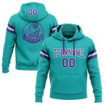 Custom Team Name Number Hoodie Sweatshirt Personalized Aqua Purple White Football Pullover Personalized Stitched Aqua Purple-White