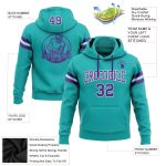 Custom Team Name Number Hoodie Sweatshirt Personalized Aqua Purple White Football Pullover Personalized Stitched Aqua Purple-White