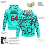 Custom Name and Number Sports Hoodie - Personalized Aqua Red-Black 3D Pattern Pullover Sweatshirt Personalized Stitched Aqua