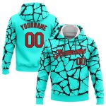 Custom Name and Number Sports Hoodie - Personalized Aqua Red-Black 3D Pattern Pullover Sweatshirt Personalized Stitched Aqua