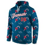 Personalized Christmas 3D Sports Hoodie Stitched Aqua Red-White Pullover Sweatshirt Personalized Stitched Aqua Red-White