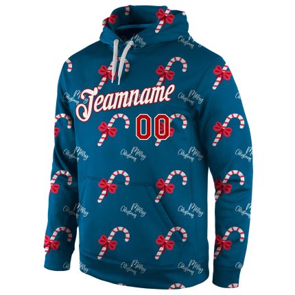 Personalized Christmas 3D Sports Hoodie Stitched Aqua Red-White Pullover Sweatshirt Personalized Stitched Aqua Red-White