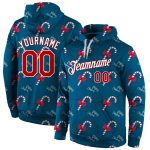 Personalized Christmas 3D Sports Hoodie Stitched Aqua Red-White Pullover Sweatshirt Personalized Stitched Aqua Red-White