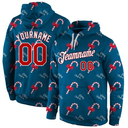 Personalized Christmas 3D Sports Hoodie Stitched Aqua Red-White Pullover Sweatshirt Personalized Stitched Aqua Red-White
