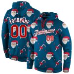 Custom 3D Sports Hoodie Personalized with Name & Number - Stitched Aqua Red-White Christmas Pullover Sweatshirt Personalized