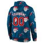 Custom 3D Sports Hoodie Personalized with Name & Number - Stitched Aqua Red-White Christmas Pullover Sweatshirt Personalized