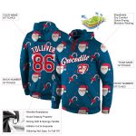 Custom 3D Sports Hoodie Personalized with Name & Number - Stitched Aqua Red-White Christmas Pullover Sweatshirt Personalized