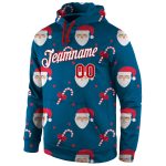 Custom 3D Sports Hoodie Personalized with Name & Number - Stitched Aqua Red-White Christmas Pullover Sweatshirt Personalized