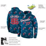 Personalized Christmas 3D Sports Hoodie Stitched Aqua Red-White Pullover Sweatshirt Personalized Stitched Aqua Red-White