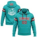 Custom Team Football Hoodie with Personalized Name & Number - Aqua Red-White Pullover Sweatshirt Personalized Stitched Aqua