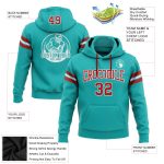 Custom Team Football Hoodie with Personalized Name & Number - Aqua Red-White Pullover Sweatshirt Personalized Stitched Aqua