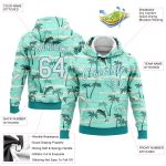 Custom Name and Number Hawaii Palm Trees Pullover Hoodie with 3D Stitched Aqua White Design - Personalized Sports Sweatshirt