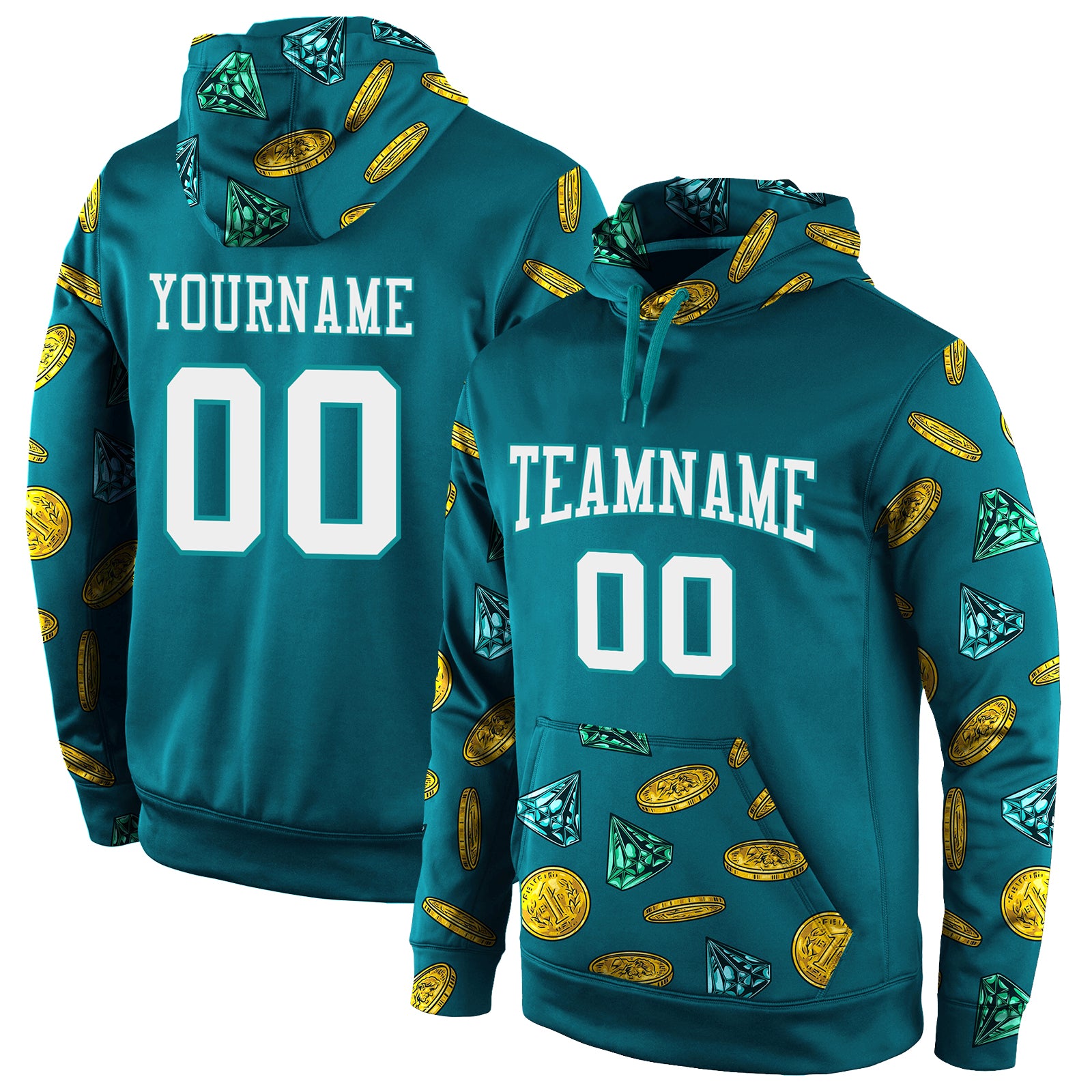 Custom Name and Number Sports Pullover Hoodie for Teams, Aqua White 3D Pattern Design, Personalized Stitched Sweatshirt Personalized