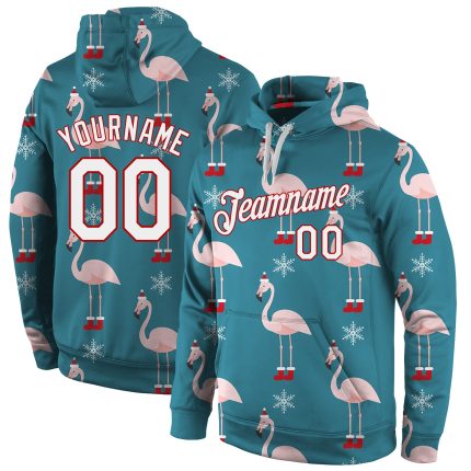 Custom Team Name Number 3D Sweatshirt Hoodie Personalized Aqua Red Christmas Pullover Personalized Stitched Aqua White-Red
