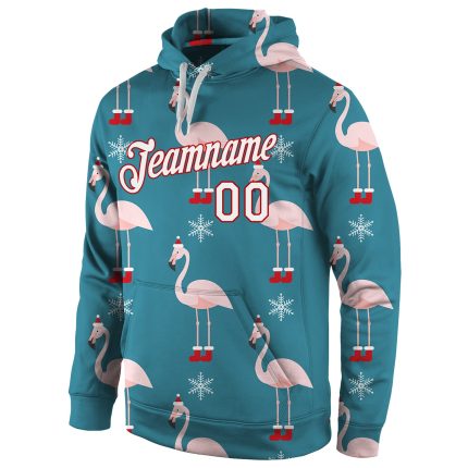 Custom Team Name Number 3D Sweatshirt Hoodie Personalized Aqua Red Christmas Pullover Personalized Stitched Aqua White-Red