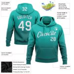 Custom Aqua White Teal Fade Sports Hoodie with Personal Name & Number - Personalized Stitched Pullover Sweatshirt Personalized