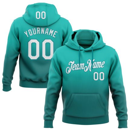Custom Aqua White Teal Fade Sports Hoodie with Personal Name & Number - Personalized Stitched Pullover Sweatshirt Personalized