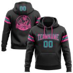 Custom Black Aqua-Pink Football Hoodie with Stitched Name & Number Personalized Pullover Sweatshirt Personalized Stitched