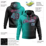 Custom Name and Number Personalized Aqua-Pink Gradient Sports Hoodie Pullover Sweatshirt - Stitched Black Fashion Personalized