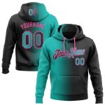 Custom Name and Number Personalized Aqua-Pink Gradient Sports Hoodie Pullover Sweatshirt - Stitched Black Fashion Personalized