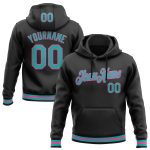 Custom Name Number Black Aqua-Pink Sports Hoodie Pullover Sweatshirt - Personalized Team Apparel Personalized Stitched Black