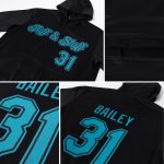 Custom Personalized Team Hoodie with Stitched Name & Number - Black Aqua Sports Pullover Sweatshirt Personalized Stitched