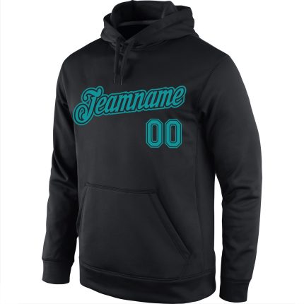 Custom Personalized Team Hoodie with Stitched Name & Number - Black Aqua Sports Pullover Sweatshirt Personalized Stitched
