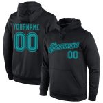 Custom Personalized Team Hoodie with Stitched Name & Number - Black Aqua Sports Pullover Sweatshirt Personalized Stitched